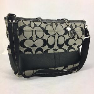 Coach Signature Tote Diaper Bag Black and Tan